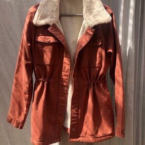 Hang Ten Women's Brown Utility Jacket with Shearling Collar